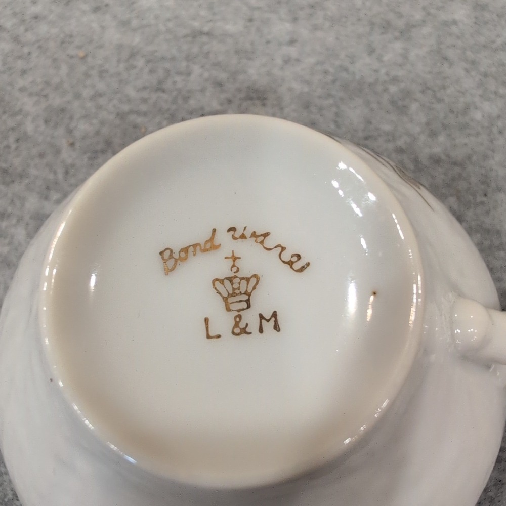 Bond Ware L&M Vintage Porcelain Teacups Pink Rose Floral Gold Rim Set of 2 - Picture 6 of 6
